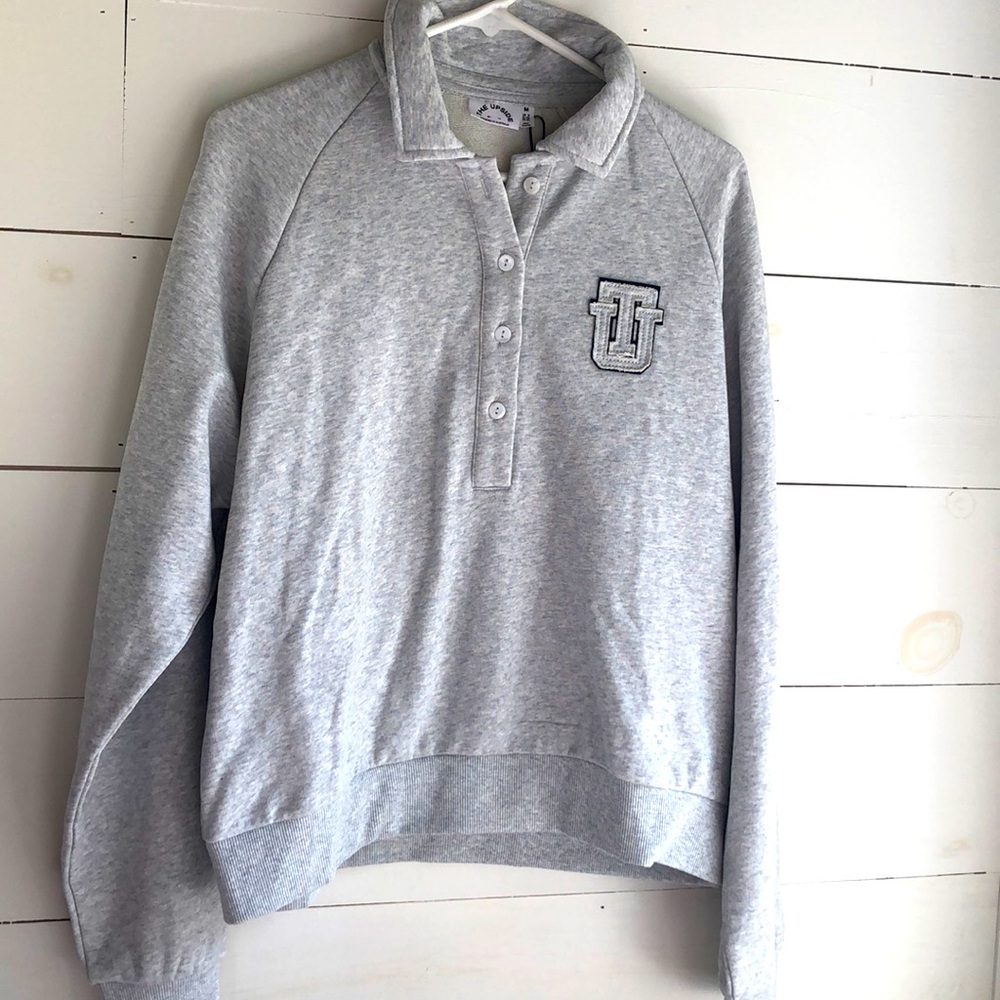 The Upside Soho Elle Cotton Polo Sweatshirt Anthropologie Marl Gray Size M USA 8